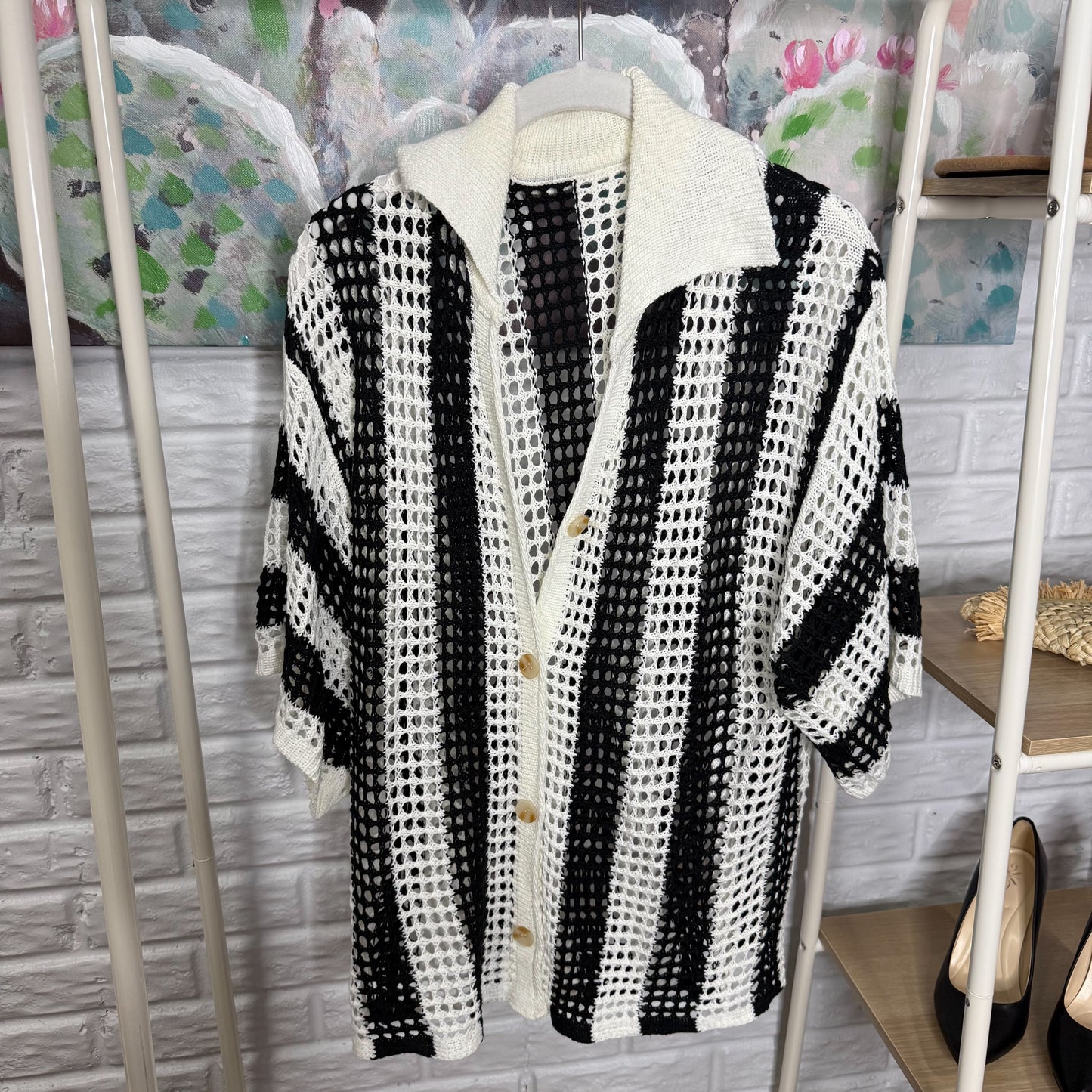 Black/White Mesh Striped Coverup Set (M)
