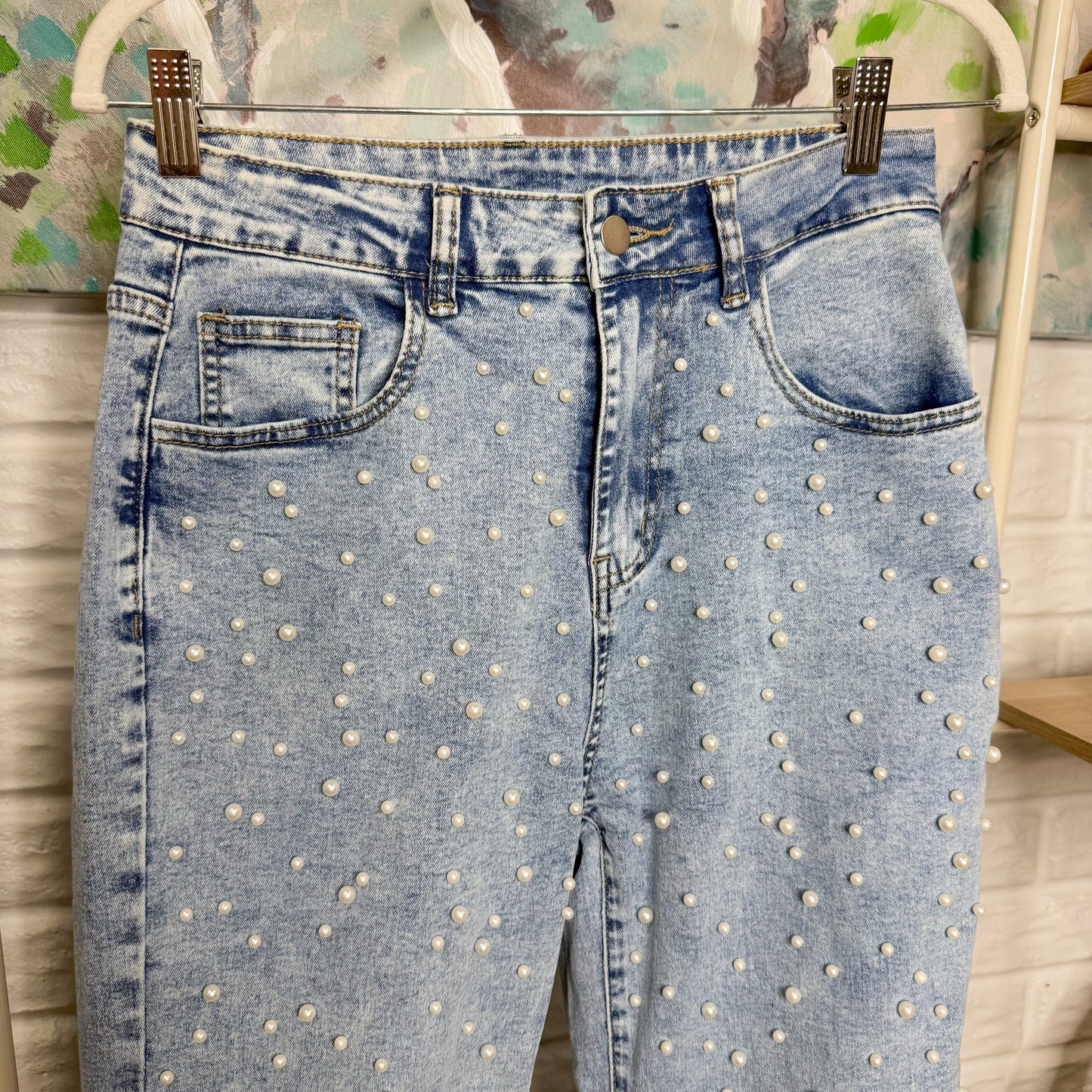 Kedera High Rise Pearl Embellished Jeans (Small-4/6)
