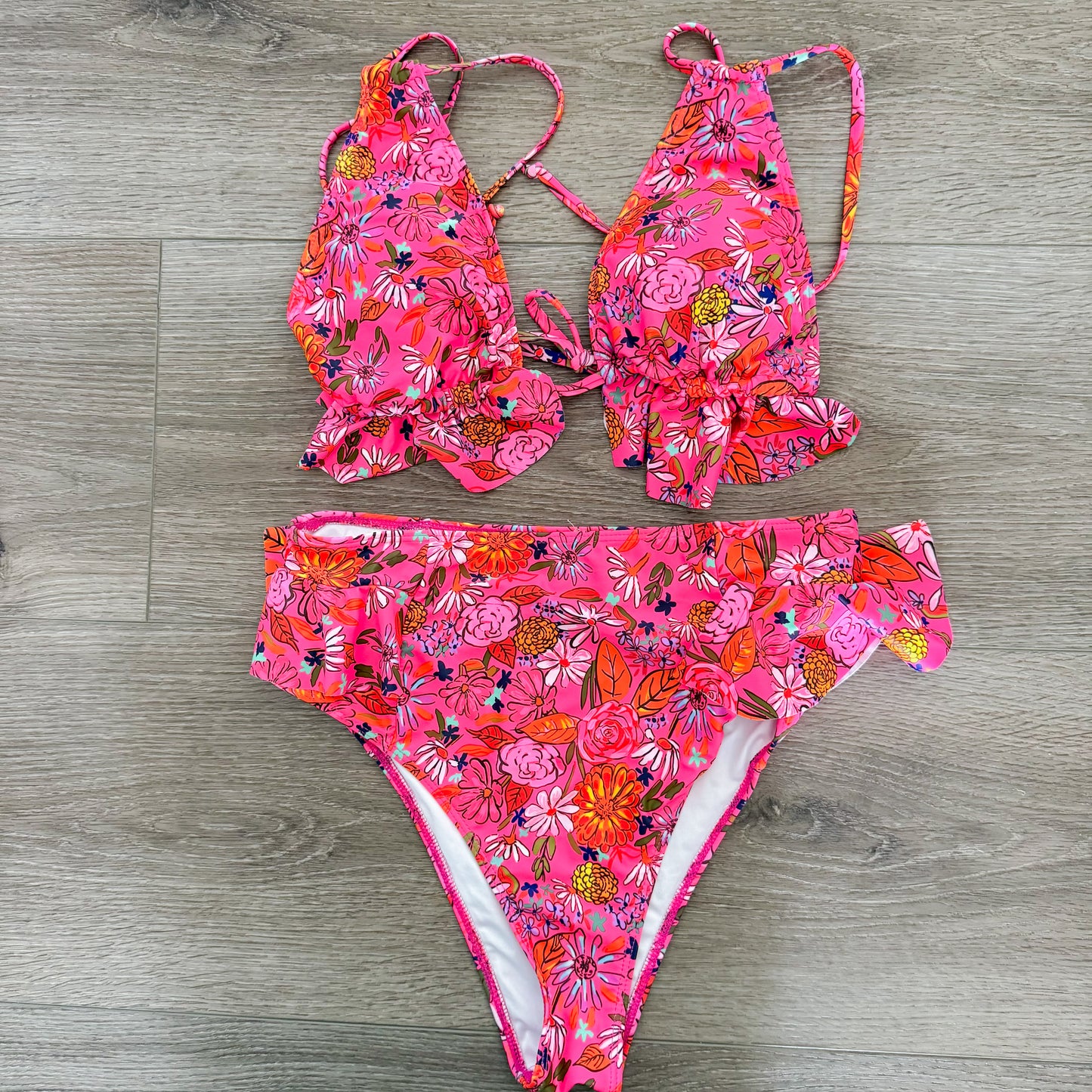 Sporlike Floral Ruffle High Waisted Bikini (M)
