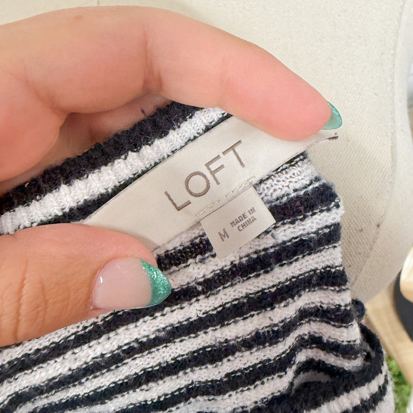 LOFT Striped Knit Long Sleeve Top (M)