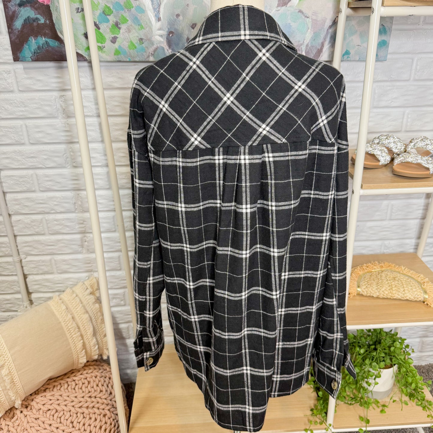 Staccato Black Plaid Button Down (L)