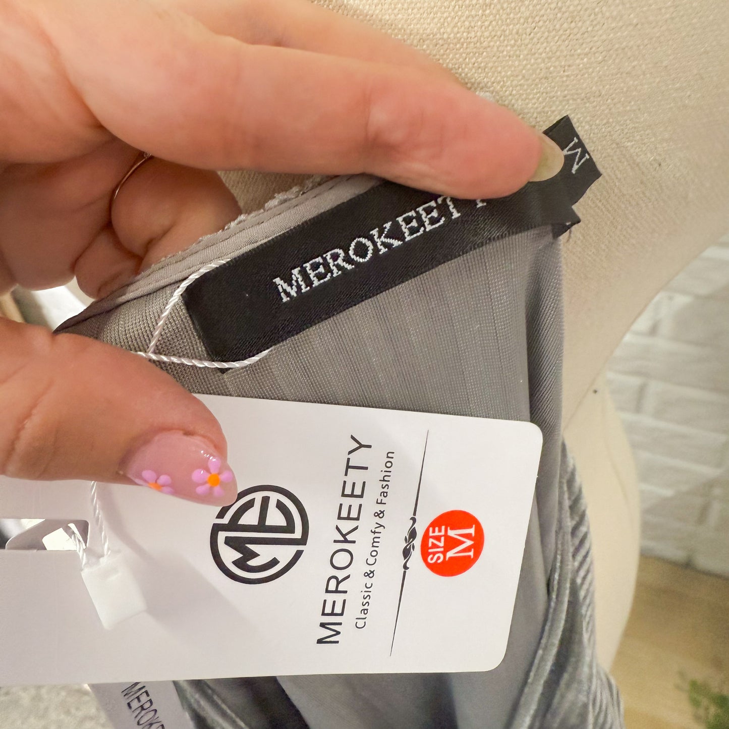 Merokeety New Long Sleeve Velvet Mini Dress Grey (M)