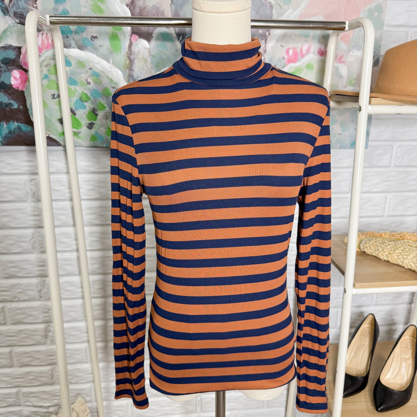 Yumiday Striped Ribbed Long Sleeve Turtleneck (M)