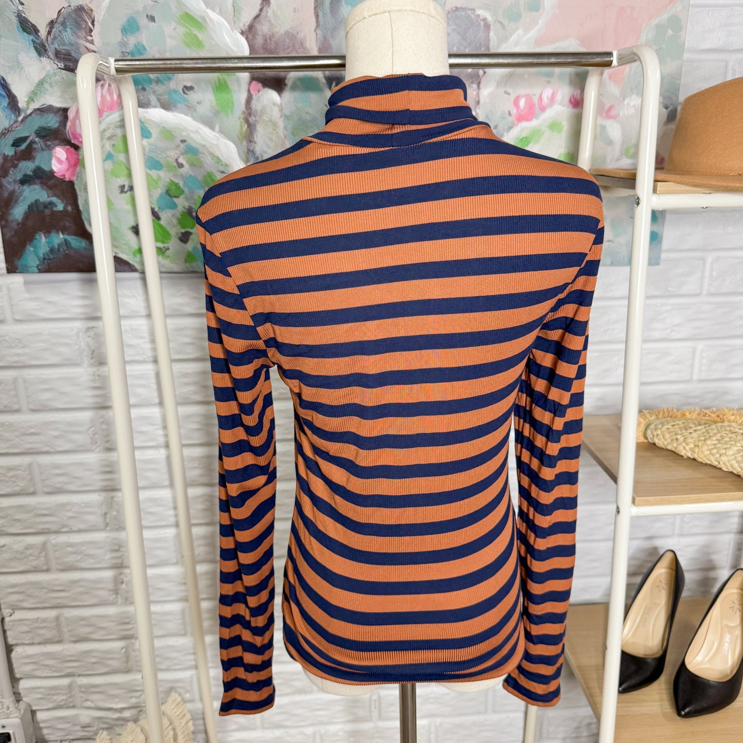 Yumiday Striped Ribbed Long Sleeve Turtleneck (M)