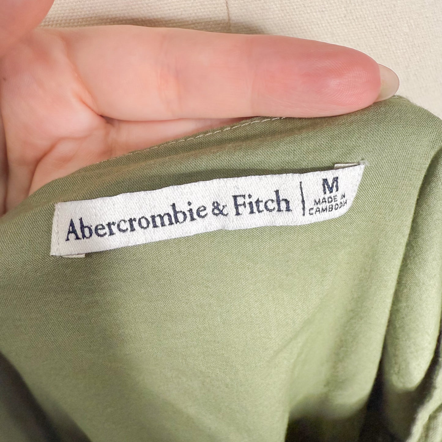 Abercrombie & Fitch Green Puff Sleeve Trapeze Mini Dress (M)