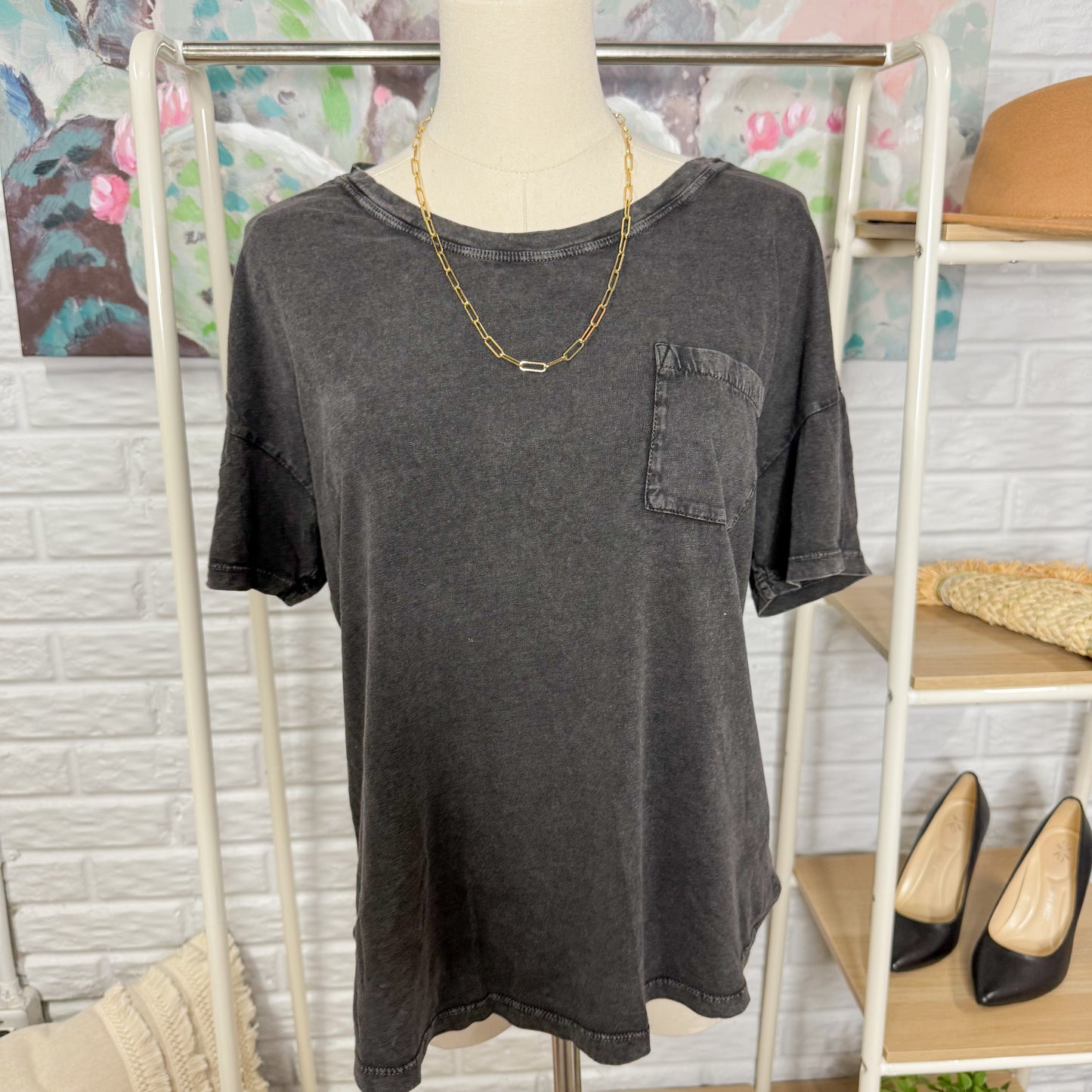 Zella Black Acid Wash Short Sleeve Tee (M)