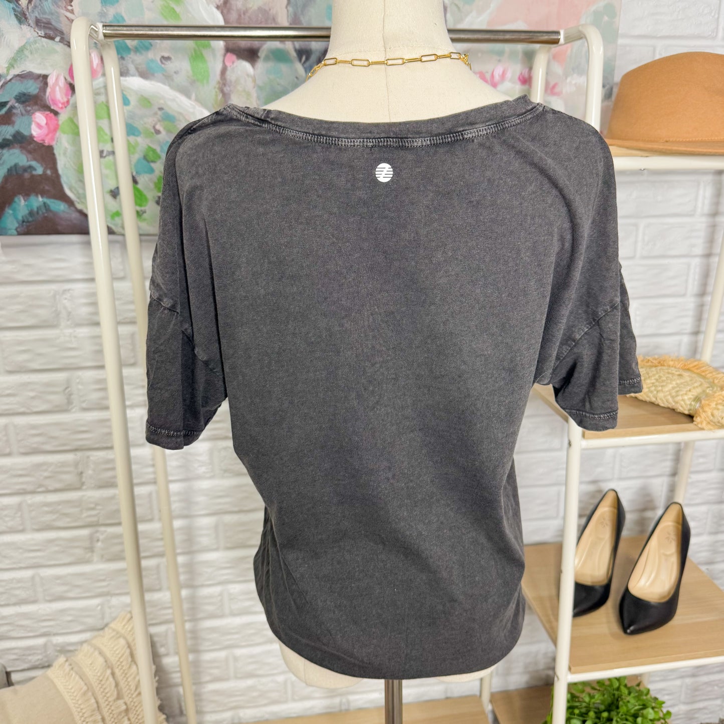 Zella Black Acid Wash Short Sleeve Tee (M)
