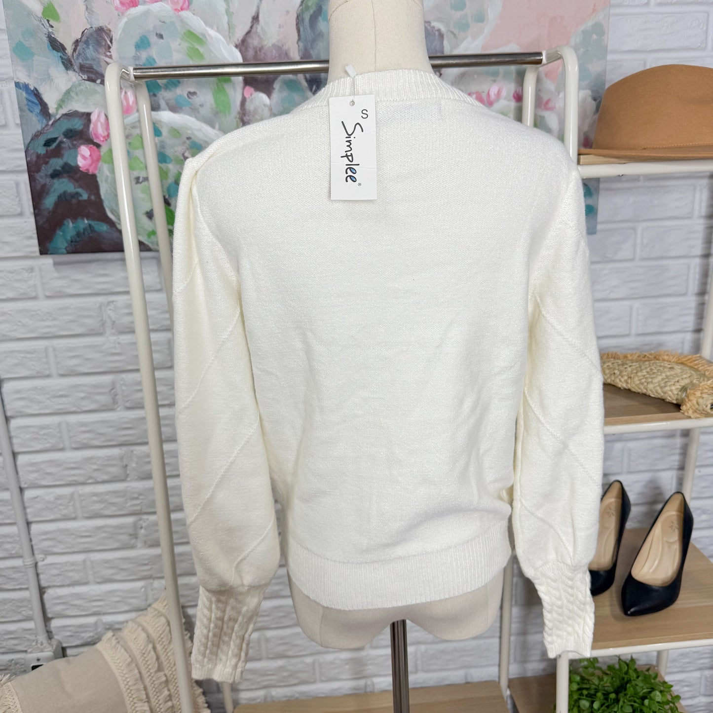 Simplee New Ivory Pom Sweater (S)