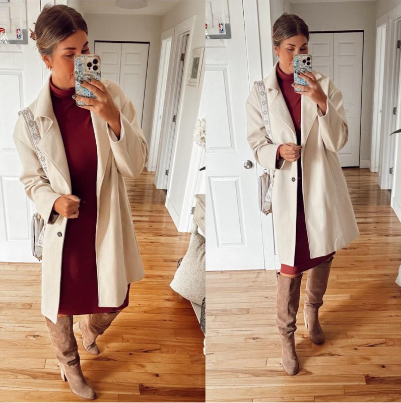 Khaki Long Pea Coat (L)