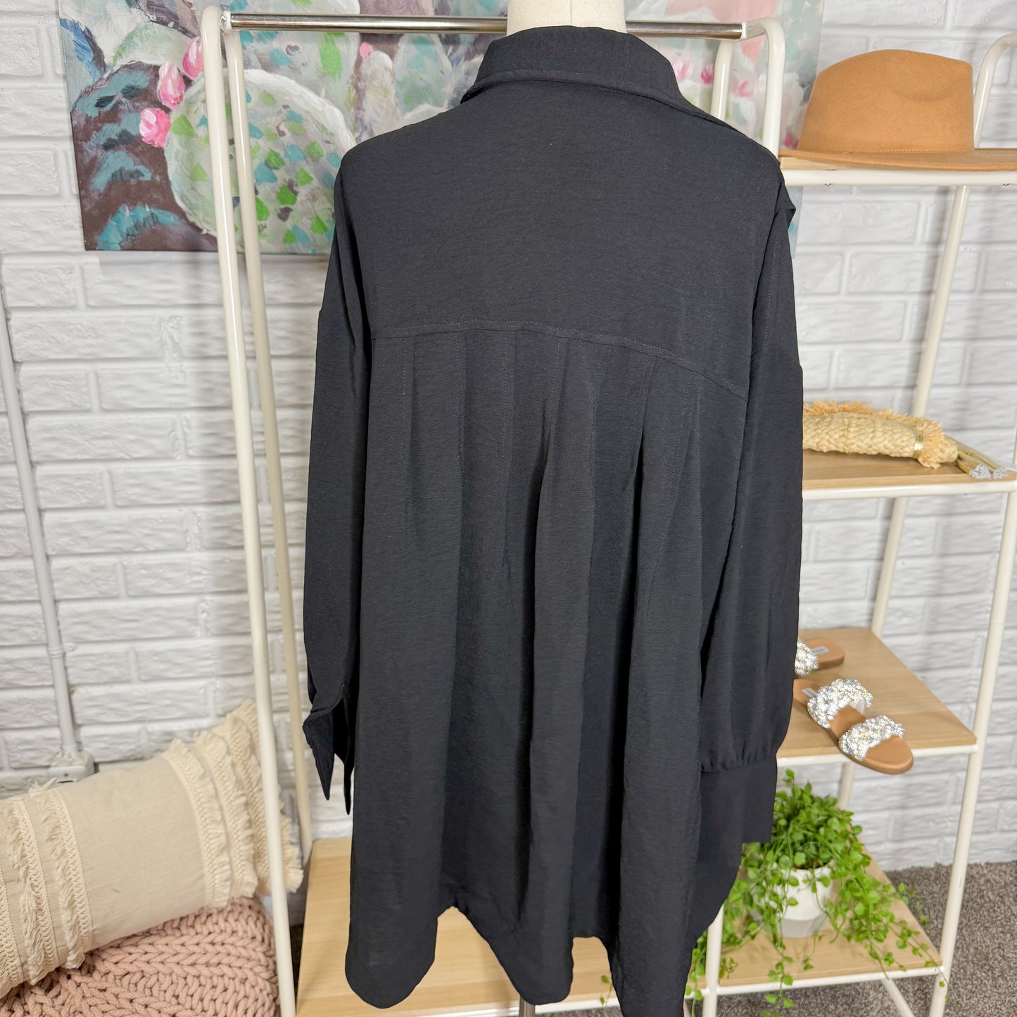 BTFBM Oversized Long Sleeve Black Button Down Shirt Dress (M)