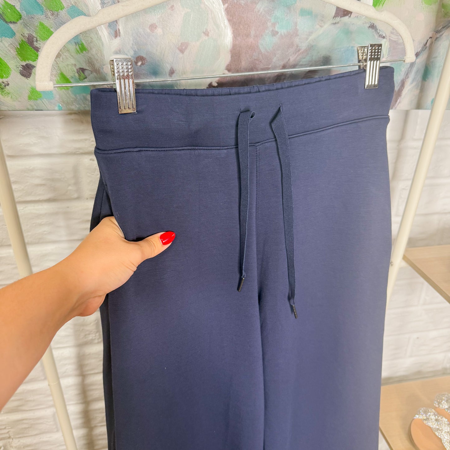 American Tall New PULL-ON TIE WAIST WIDE LEG PANTS FOR TALL WOMEN IN NAVY (Small XT)
