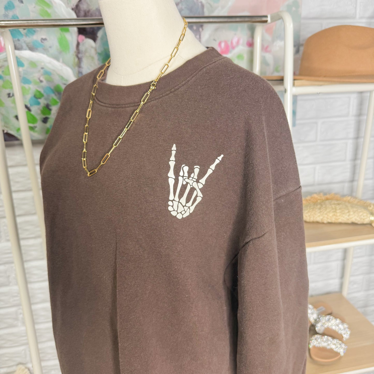 American Apparel Faded Brown Skull Sweatshirt (L)