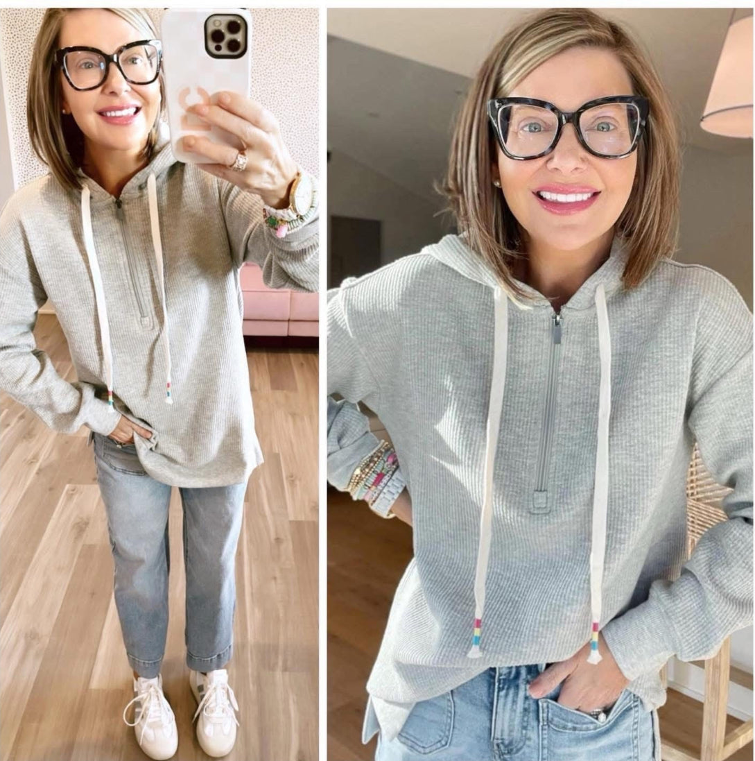Maurice’s Grey Ribbed Knit Hoodie (XS)