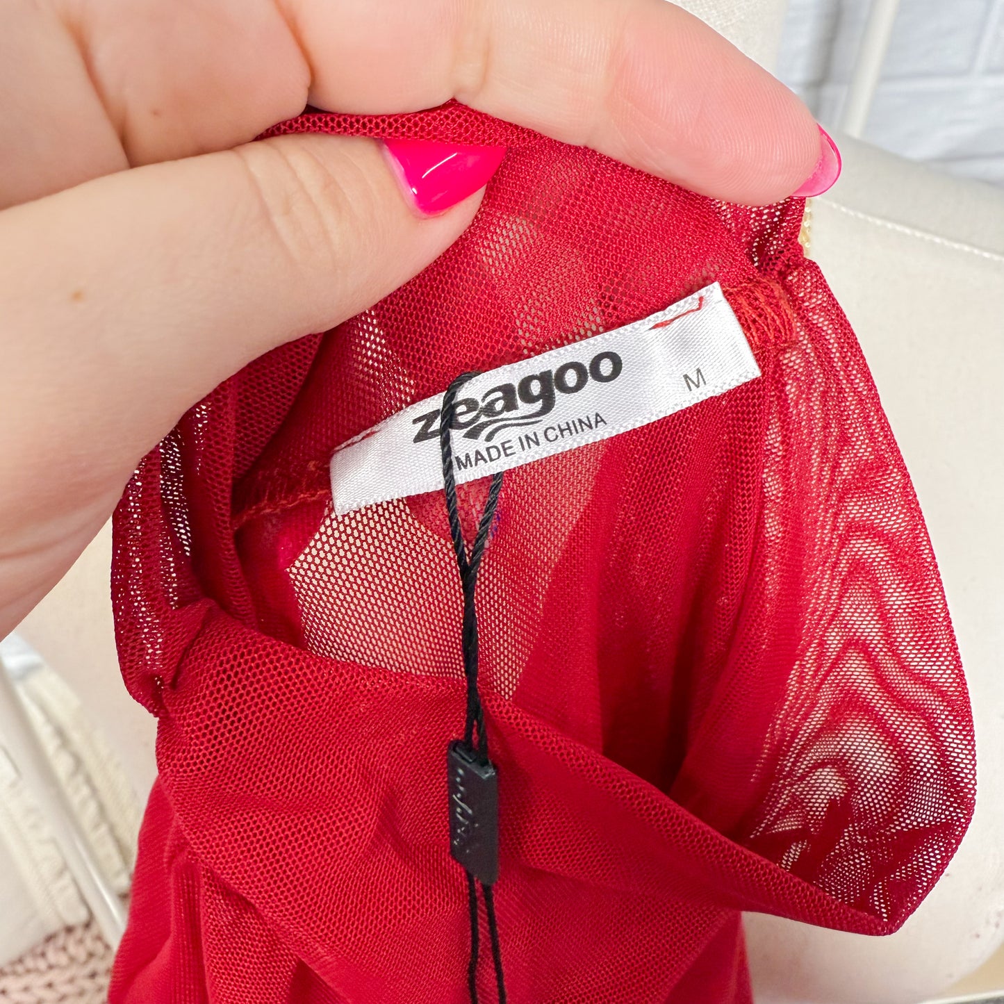 Zeagoo New Red Mock Turtleneck Mesh Long Sleeve Top (M)