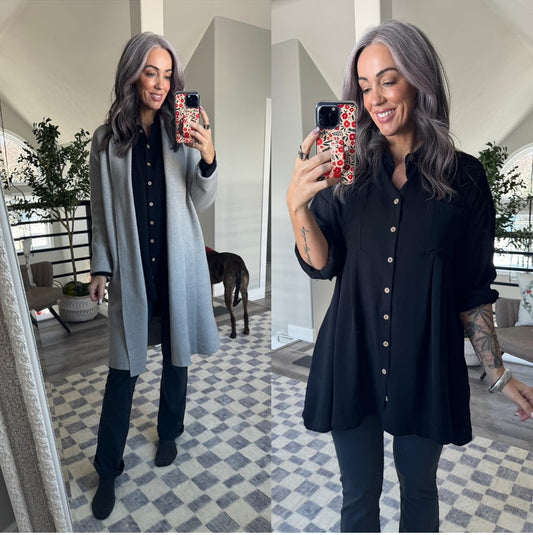 BTFBM Oversized Long Sleeve Black Button Down Shirt Dress (M)