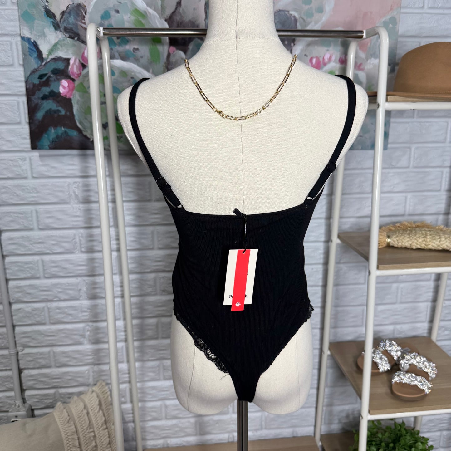 Popilush New Black Lace Trim Bodysuit (M)