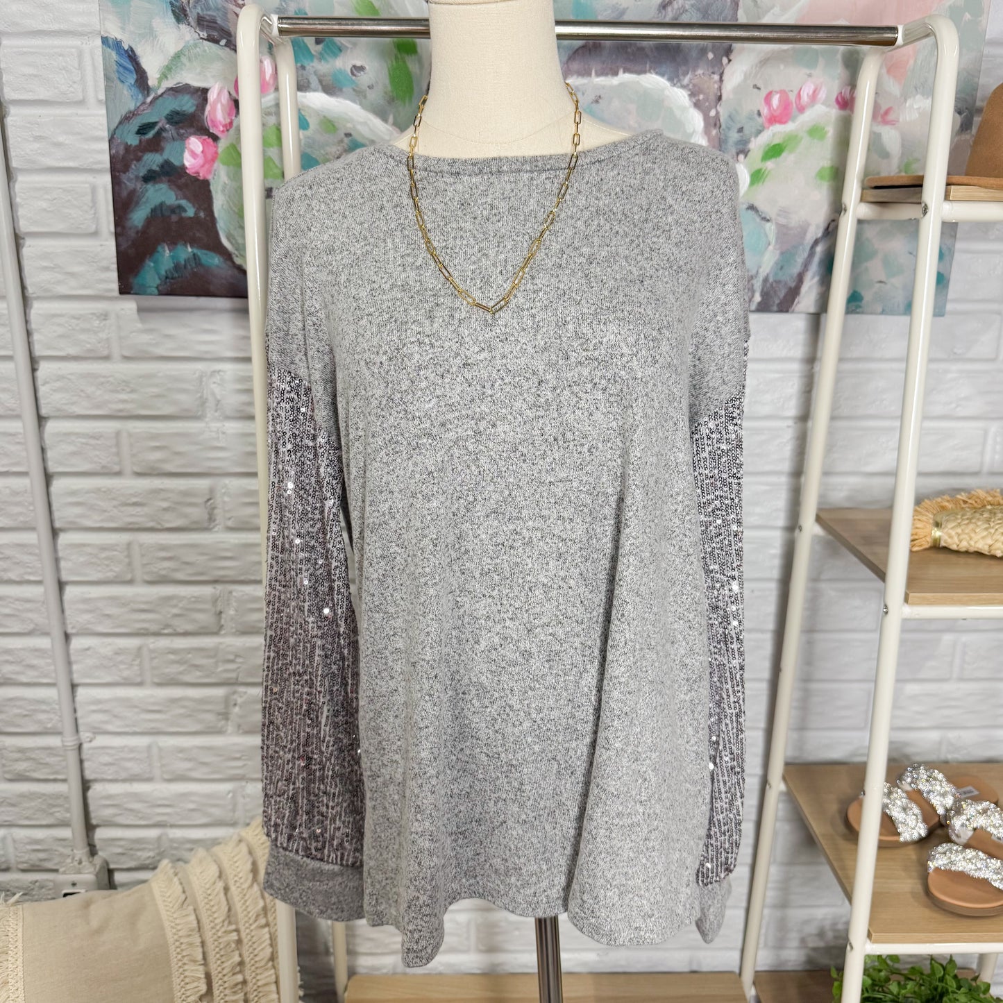 Maurice’s New Grey Sequin Sleeve Blouse (M)