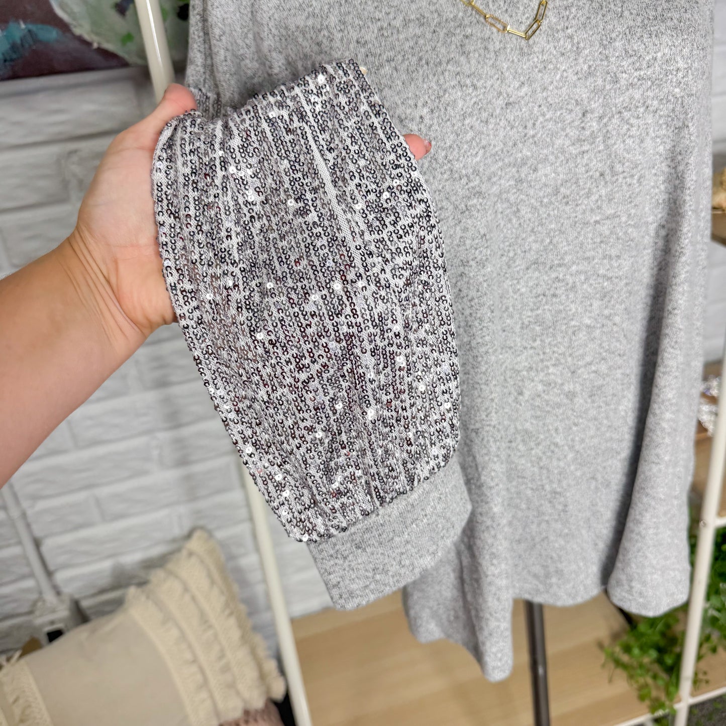 Maurice’s New Grey Sequin Sleeve Blouse (M)