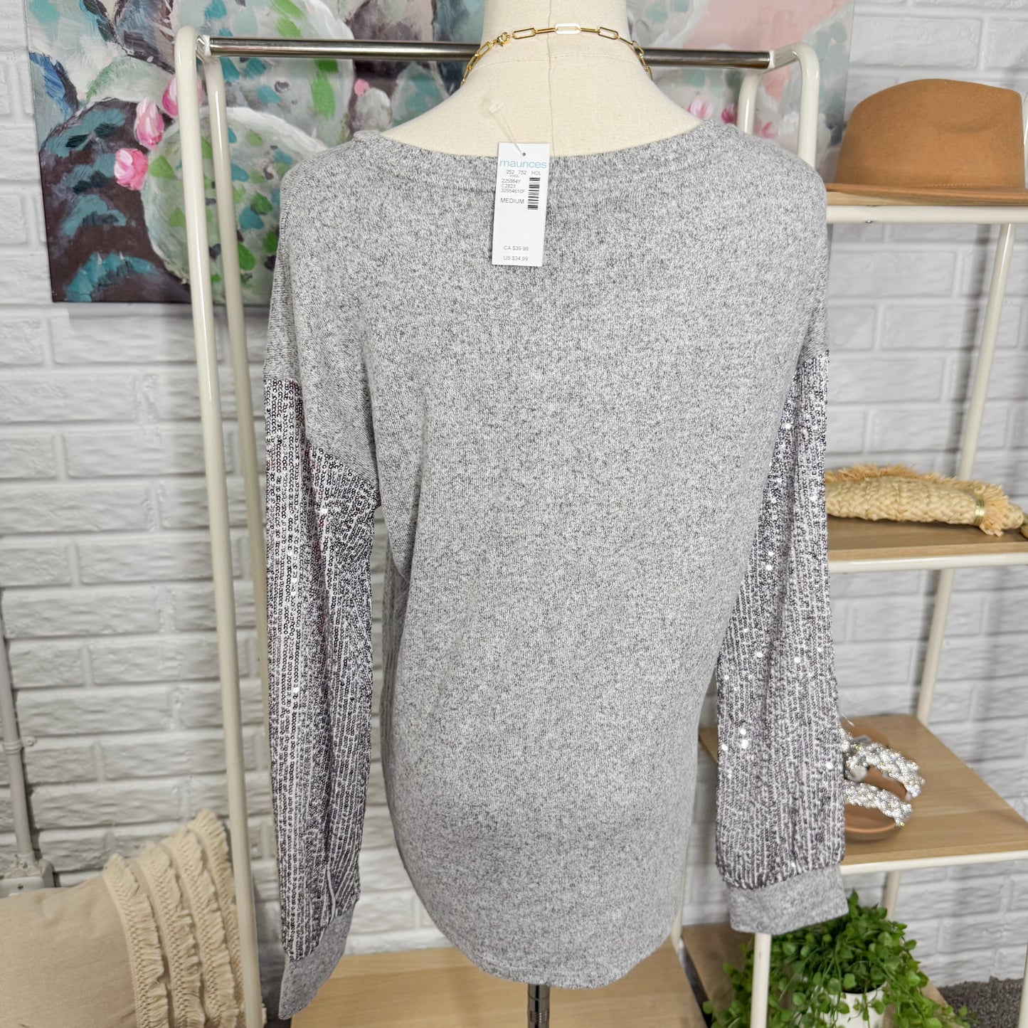 Maurice’s New Grey Sequin Sleeve Blouse (M)