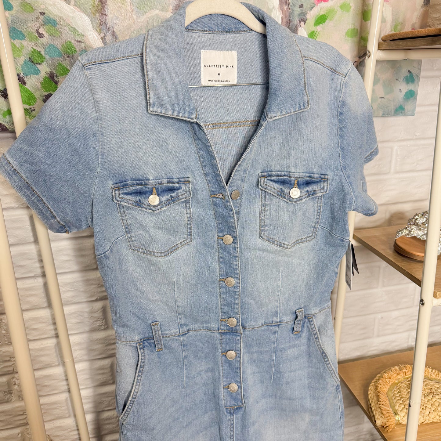 Celebrity Pink Slim Fit Denim Jumpsuit (M)