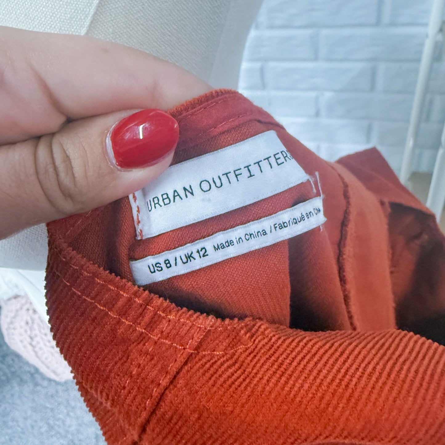 UO Urban Outfitters Rust Orange Corduroy Button Front Mini Dress Size 8