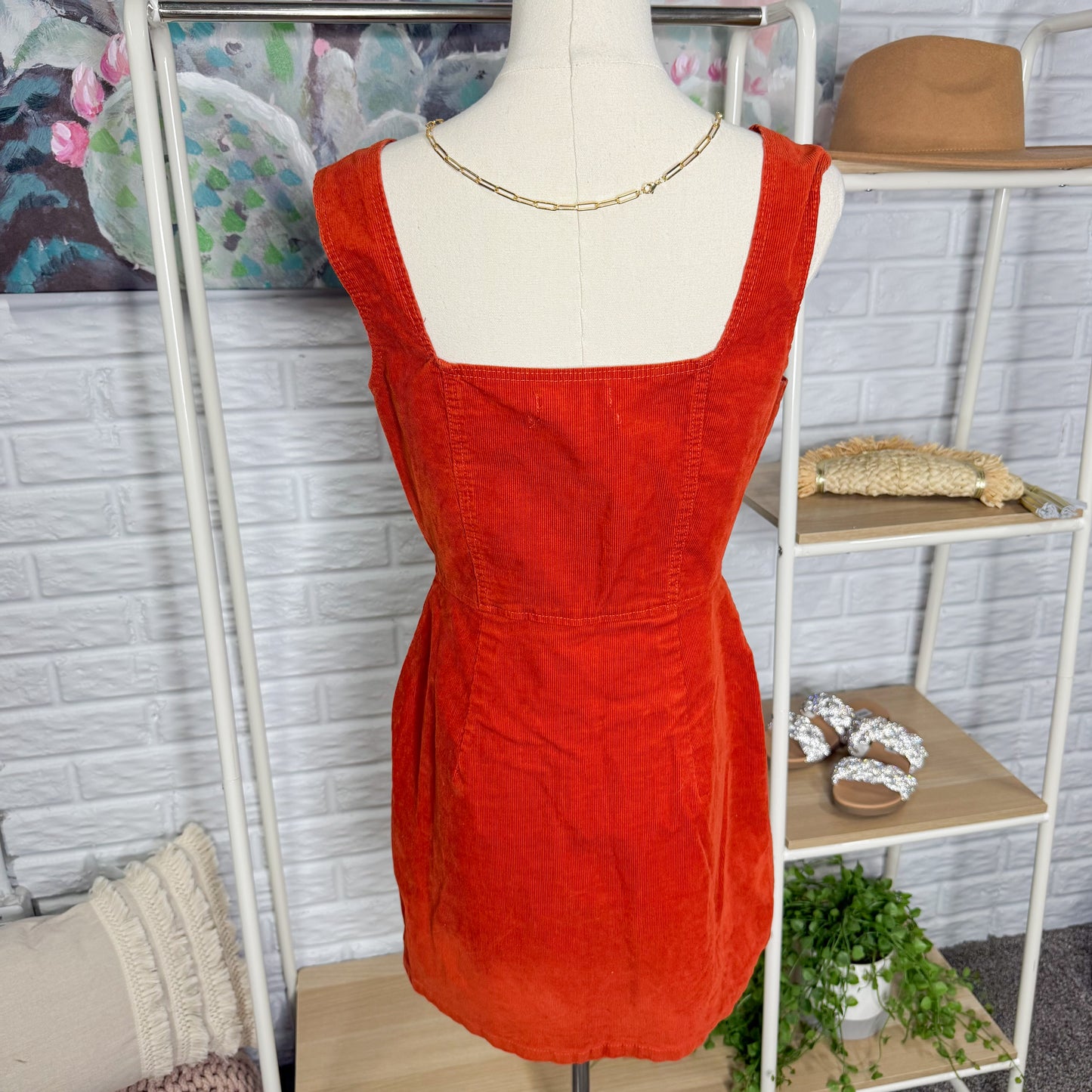 UO Urban Outfitters Rust Orange Corduroy Button Front Mini Dress Size 8