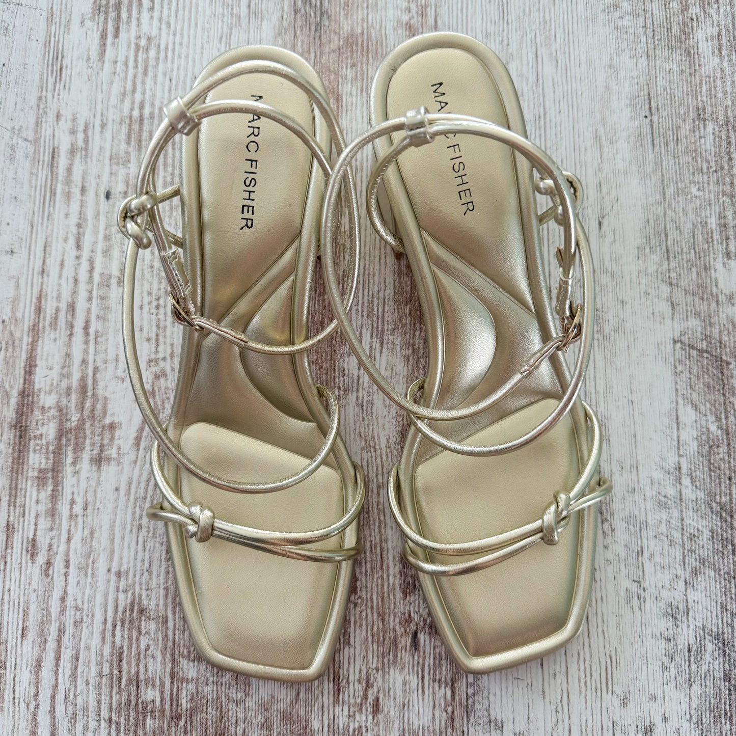 Marc Fisher Gurion Heeled Sandal in Gold (8.5)
