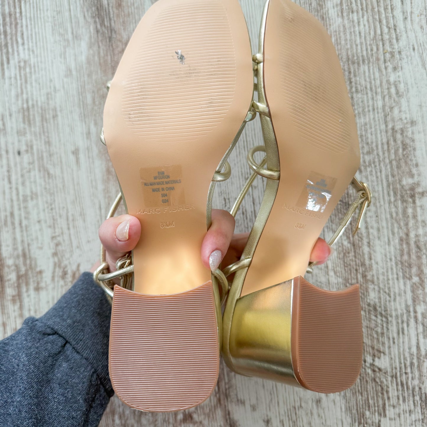 Marc Fisher Gurion Heeled Sandal in Gold (8.5)