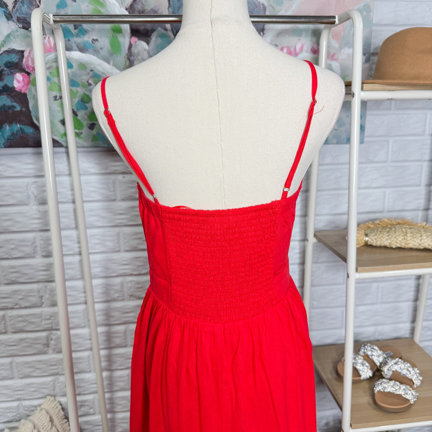 VICI New Eleanor A-Line Front Cutout Maxi Dress in Red (Small)