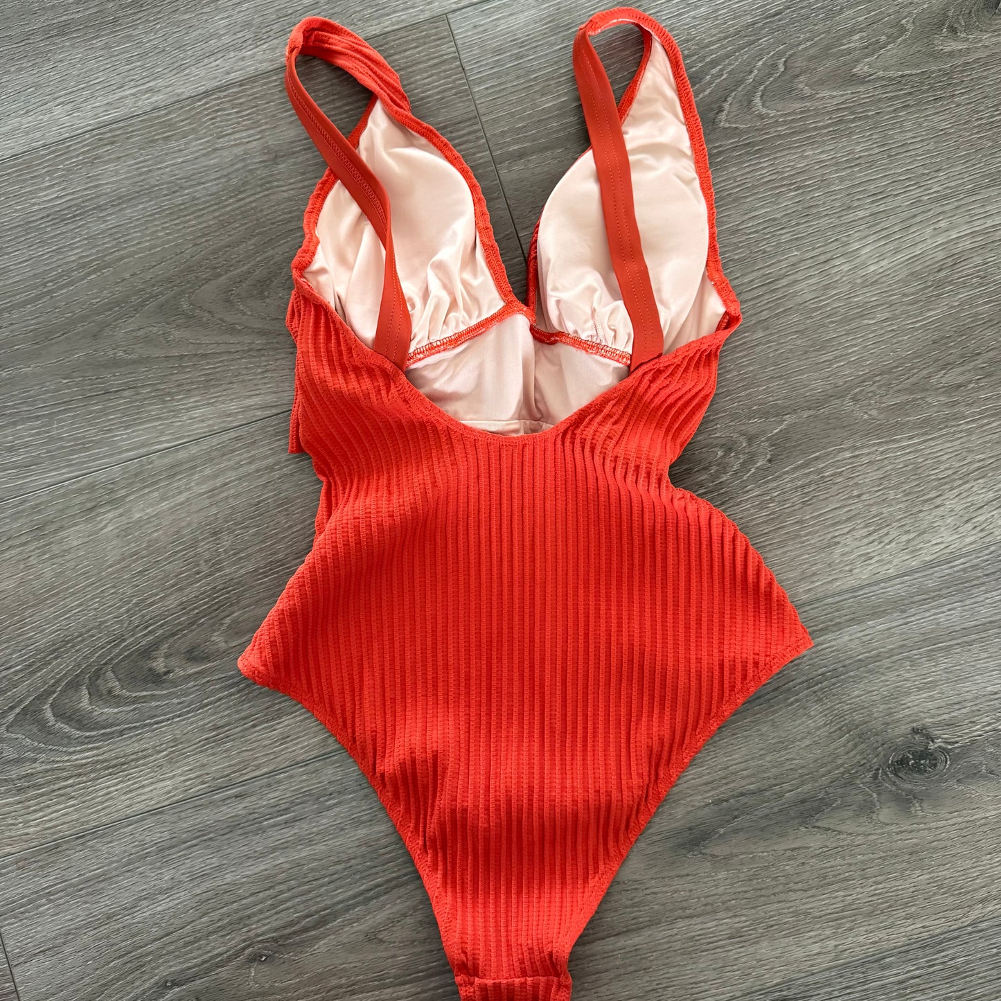 Cupshe Orange Ribbed One Piece Swimsuit (M)