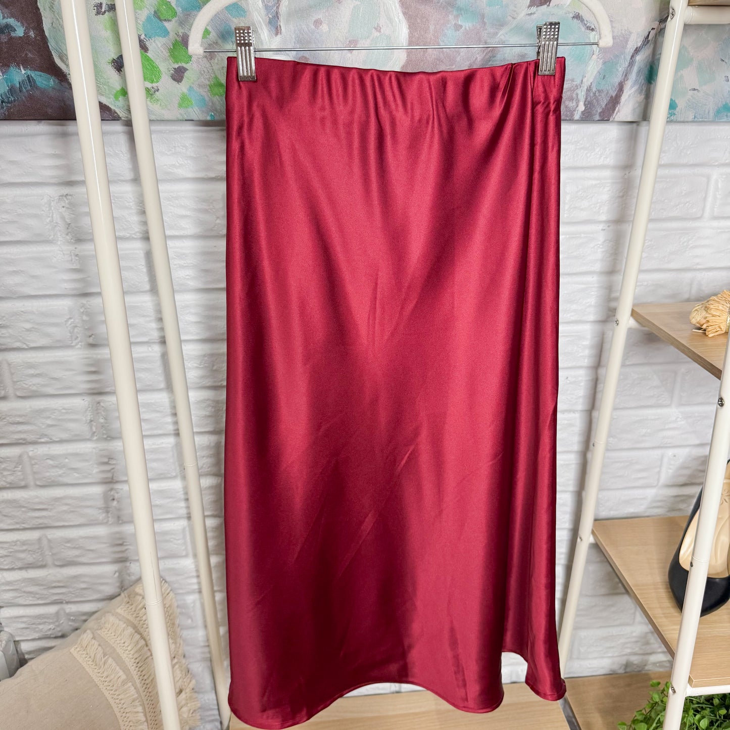 BTFBM Maroon Satin Midi Skirt (S)