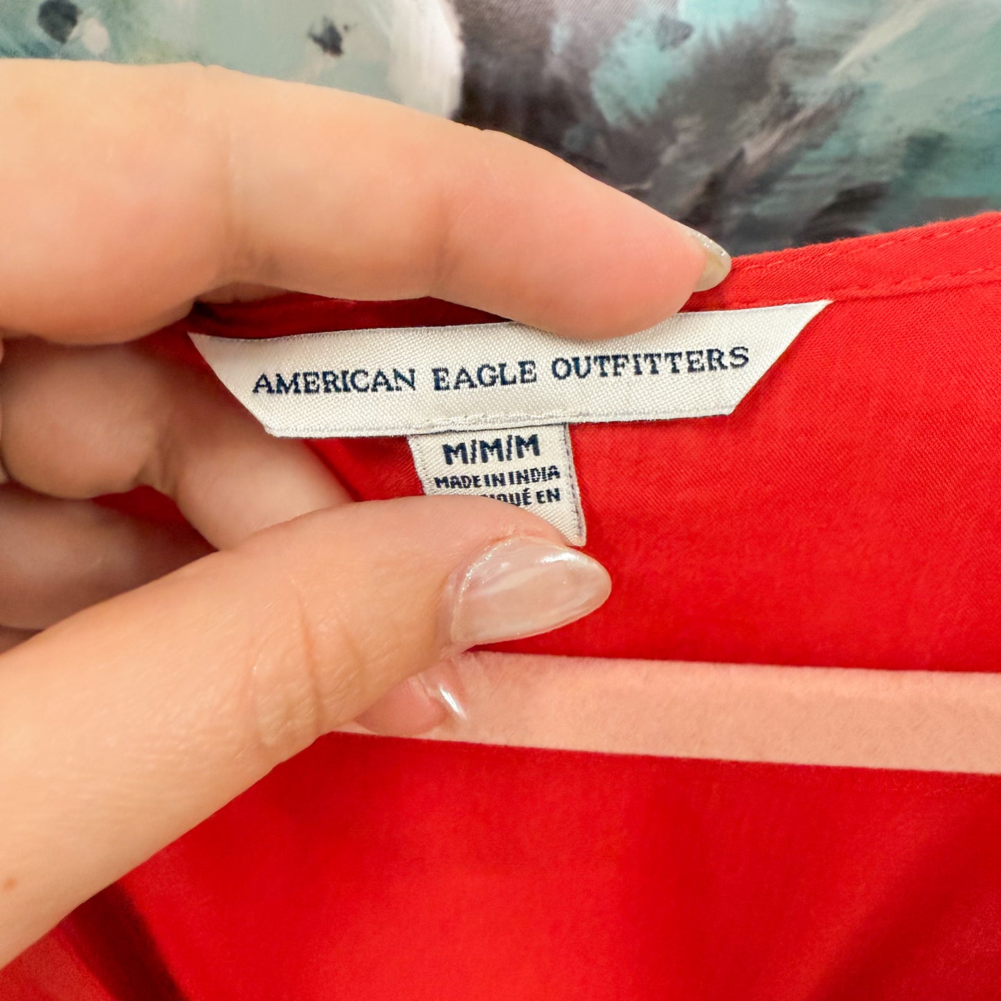 American Eagle Red Tie Front Bell Sleeve Romper (M)