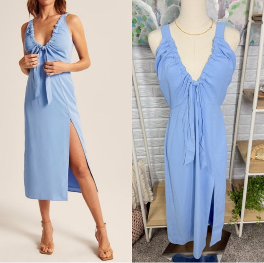 Abercrombie & Fitch Cinched Neck Slip Midi Dress Blue (M)