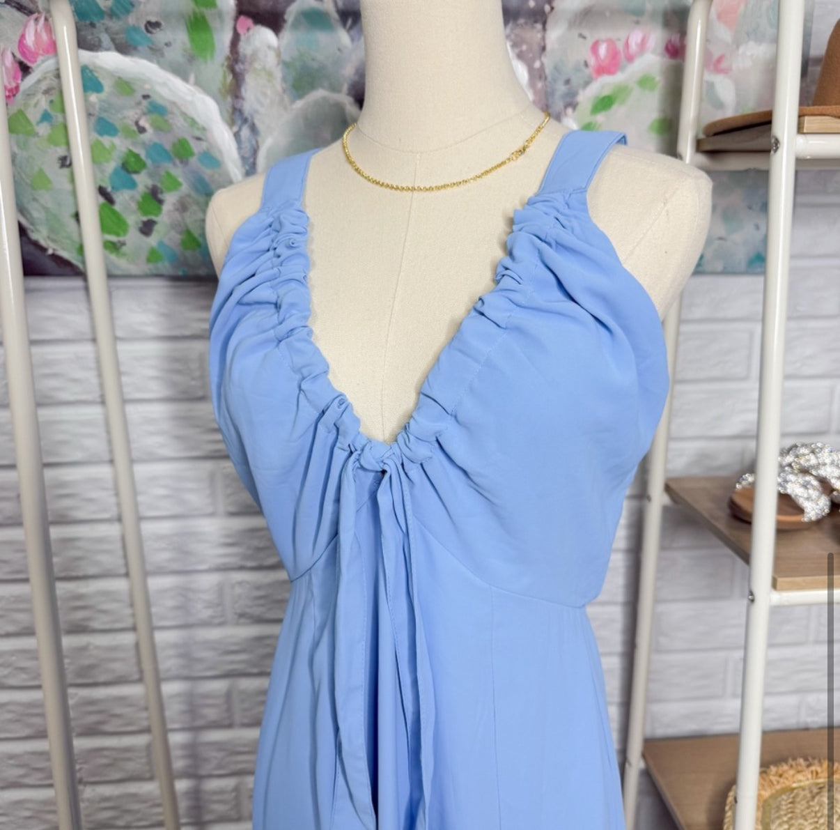 Abercrombie & Fitch Cinched Neck Slip Midi Dress Blue (M)