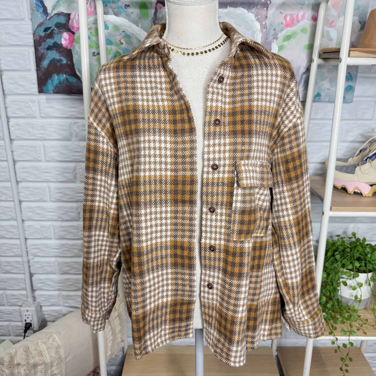 Zaful New Brown Plaid Shacket (S)