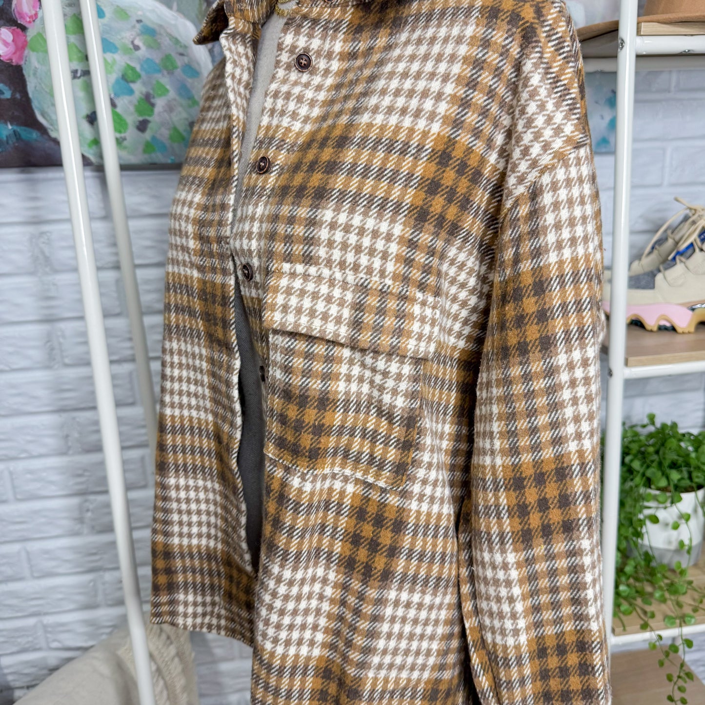 Zaful New Brown Plaid Shacket (S)