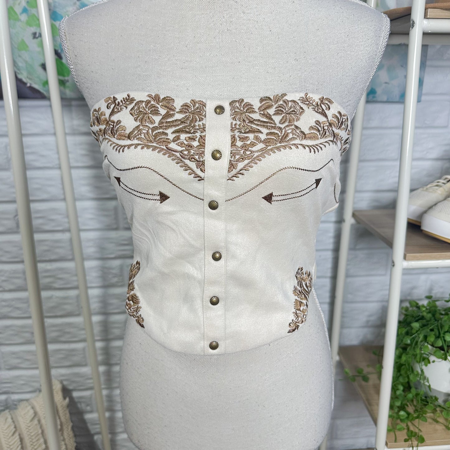 Lilyful Suede Embroidered Tube Top (M)