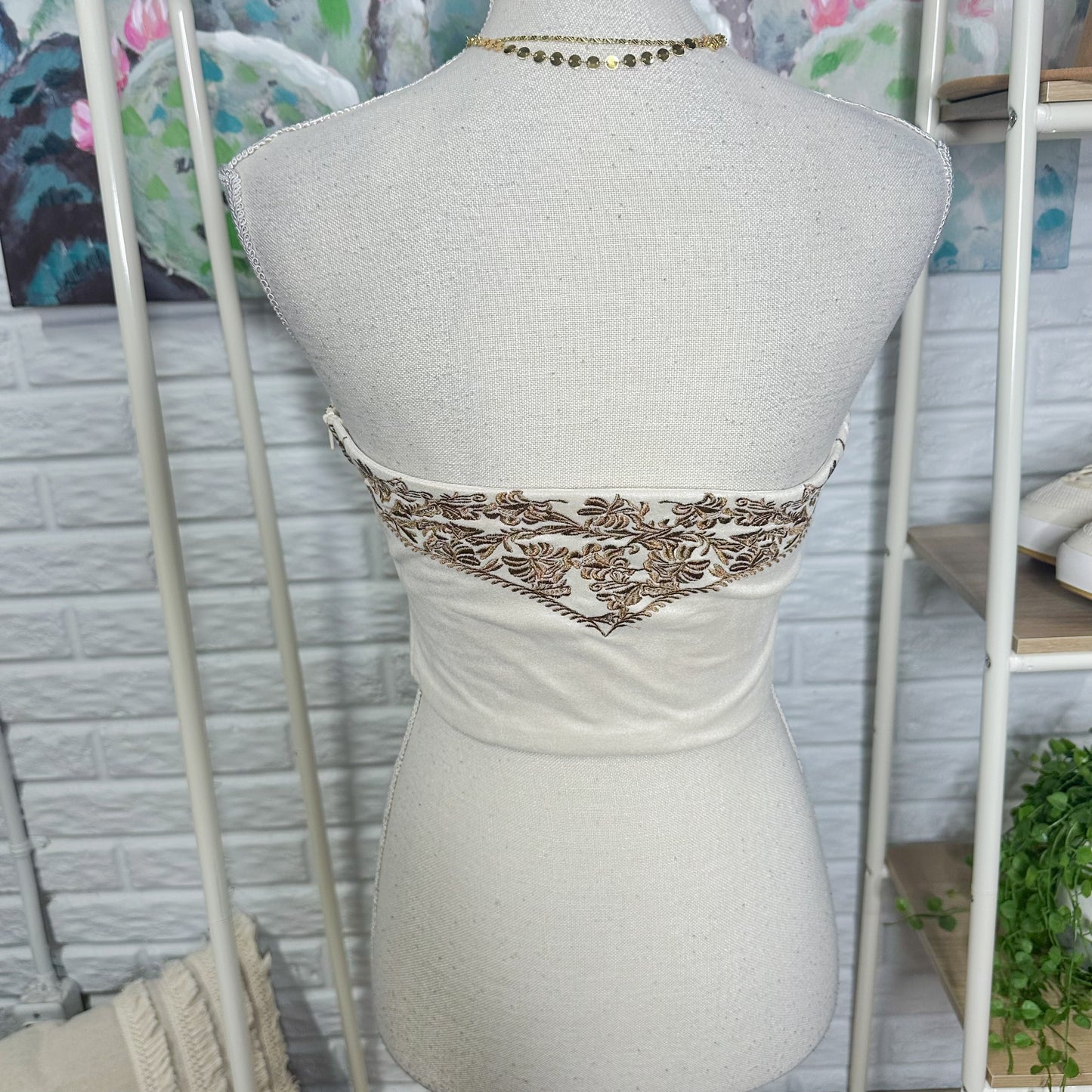 Lilyful Suede Embroidered Tube Top (M)