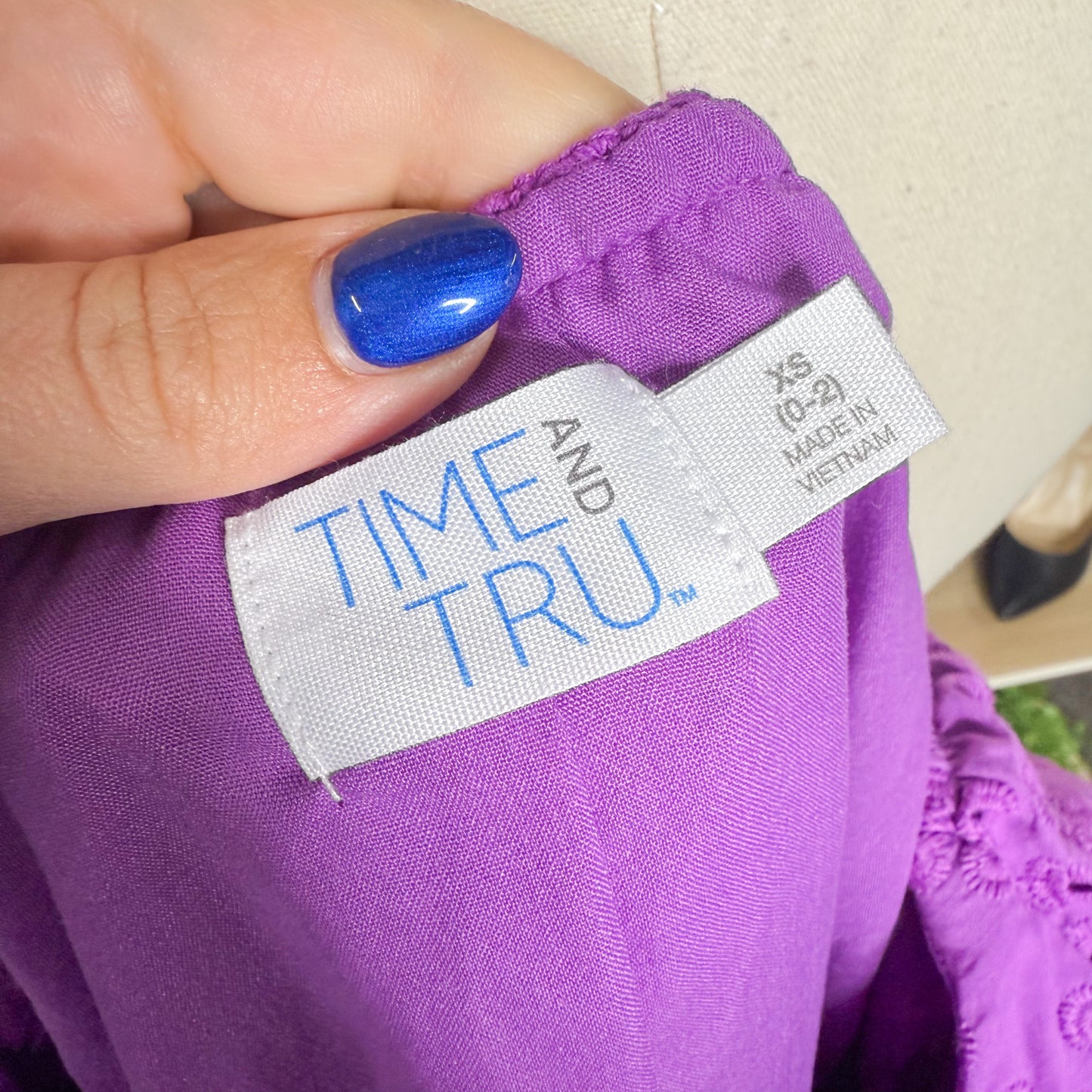 Time & Tru Purple Eyelet Dress (XS)