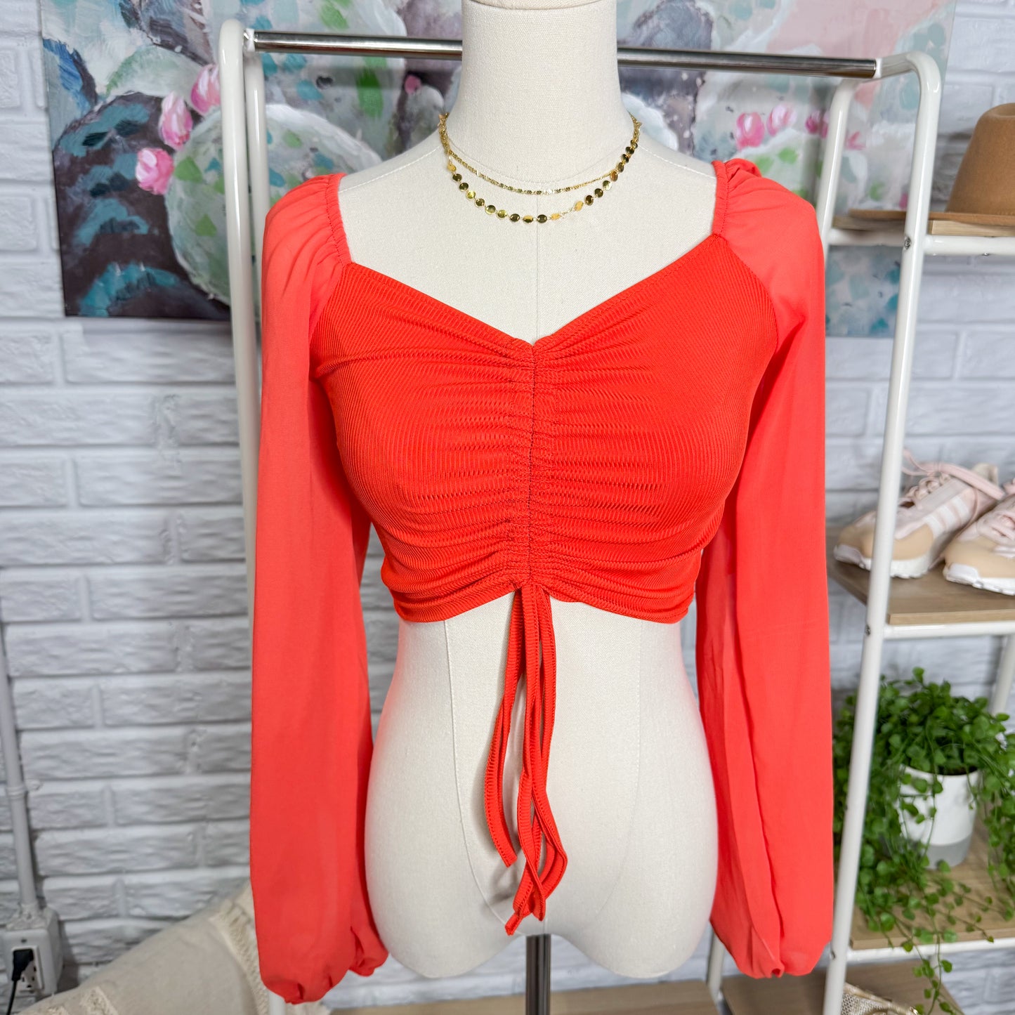 Avanova Crop Long Sleeve Sweetheart Top (M)