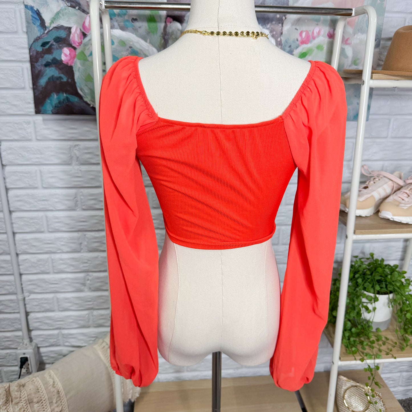 Avanova Crop Long Sleeve Sweetheart Top (M)