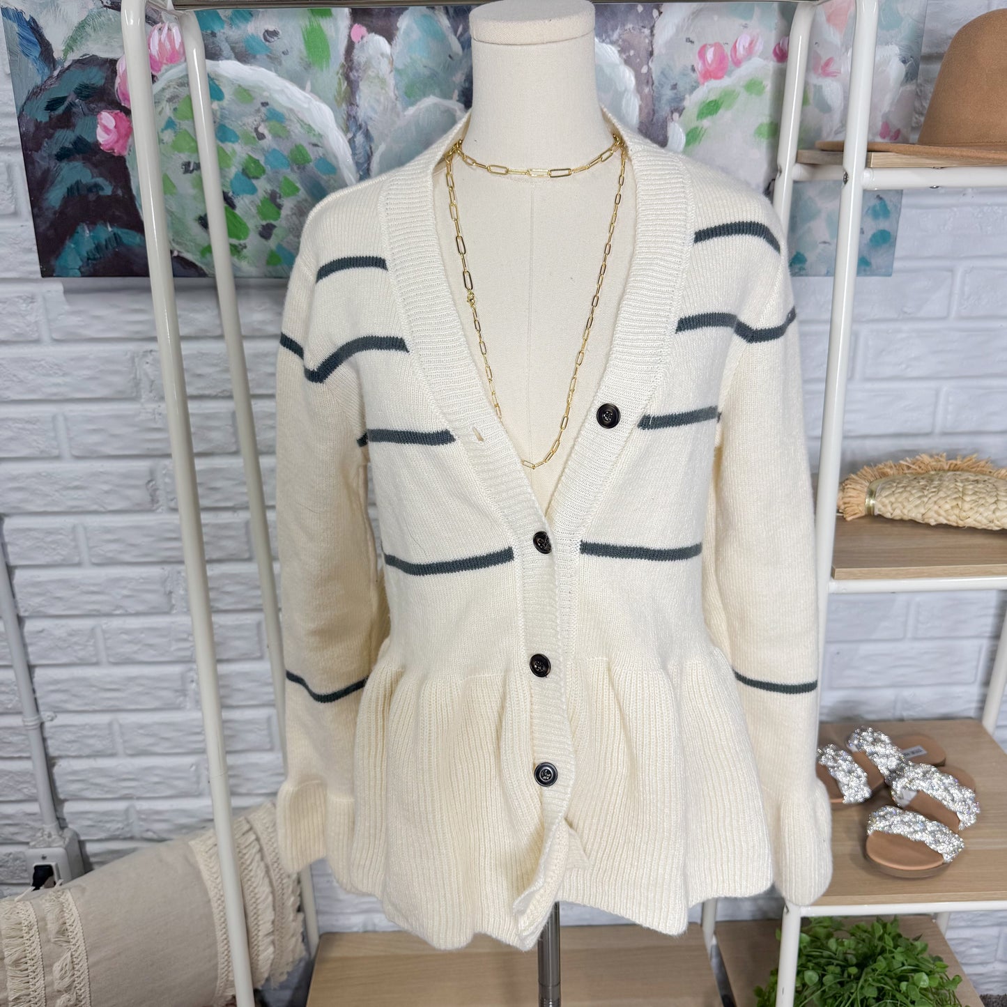 Mingzhu Striped Peplum Sweater (S)