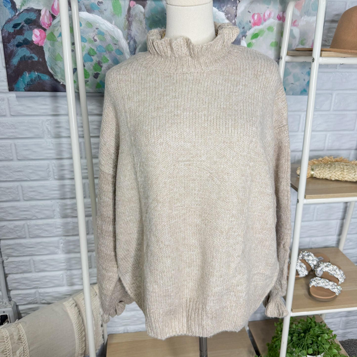 Simplee New Oversized Ruffle Sweater (S)