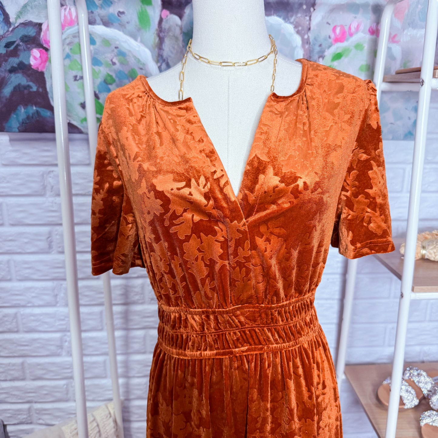 Simplee New Rust Velvet Maxi Dress (S)
