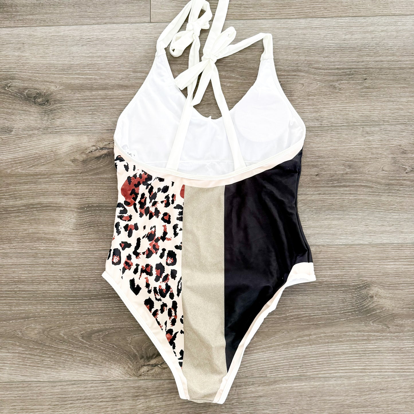 OBEEII Leopard Colorblock One Piece Swimsuit (L)