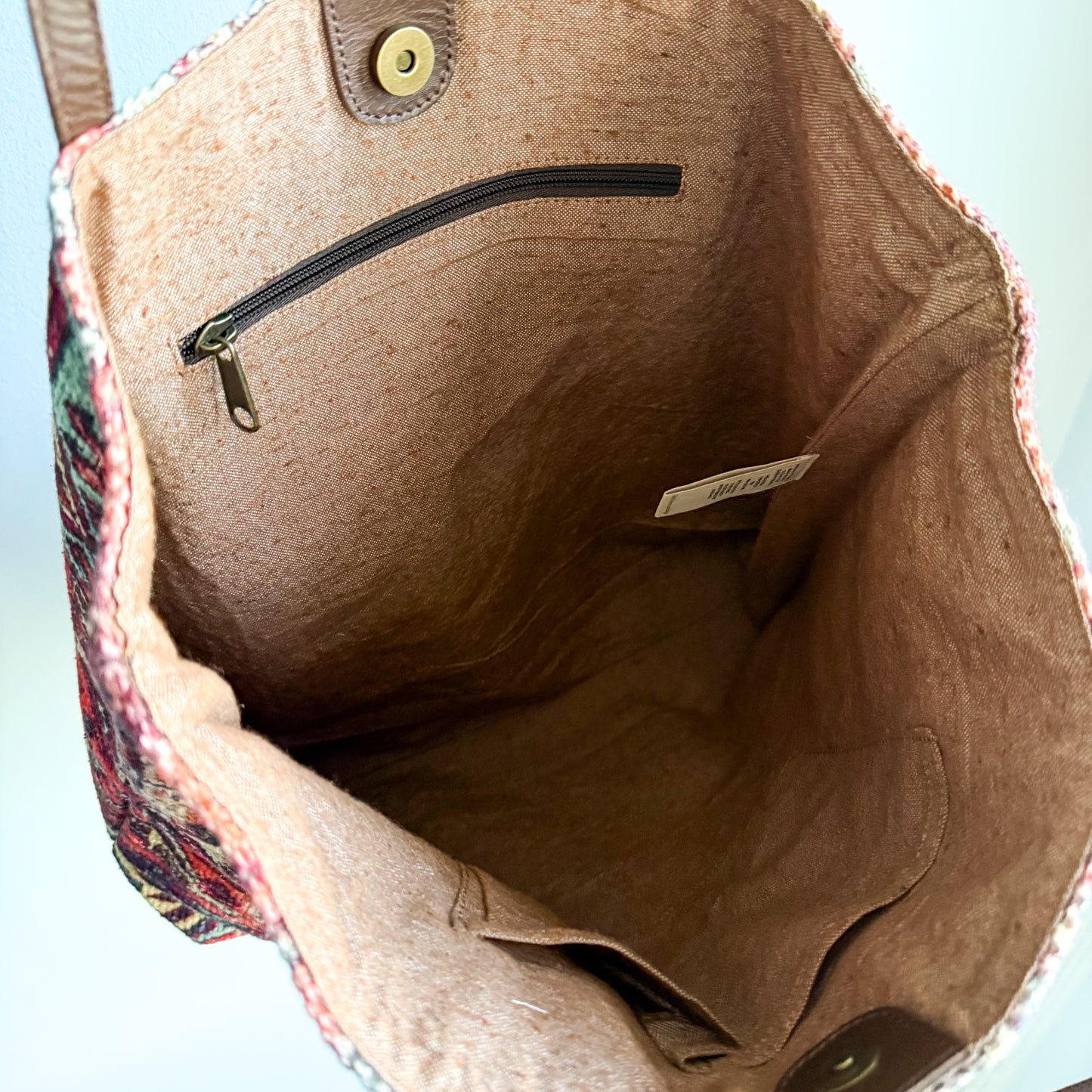 Soft Surroundings Indira Carpet Bag Woven Leather Handle Shopper Tote