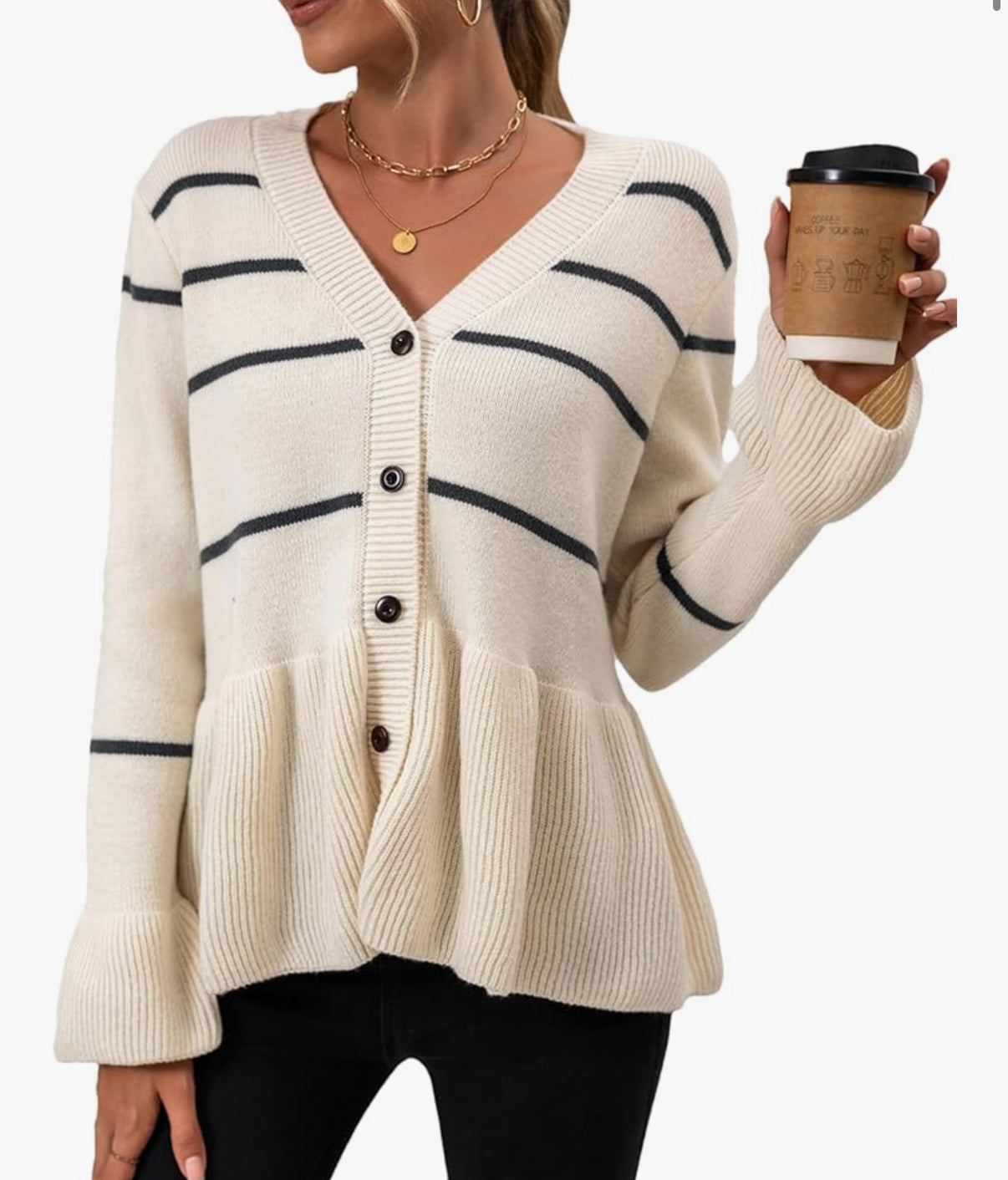 Mingzhu Striped Peplum Sweater (S)