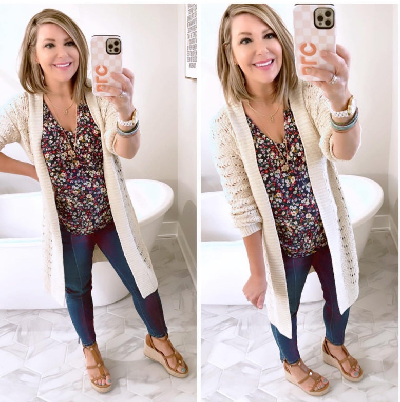 Maurices Pointelle Open Stitch Duster Cardigan (XS)