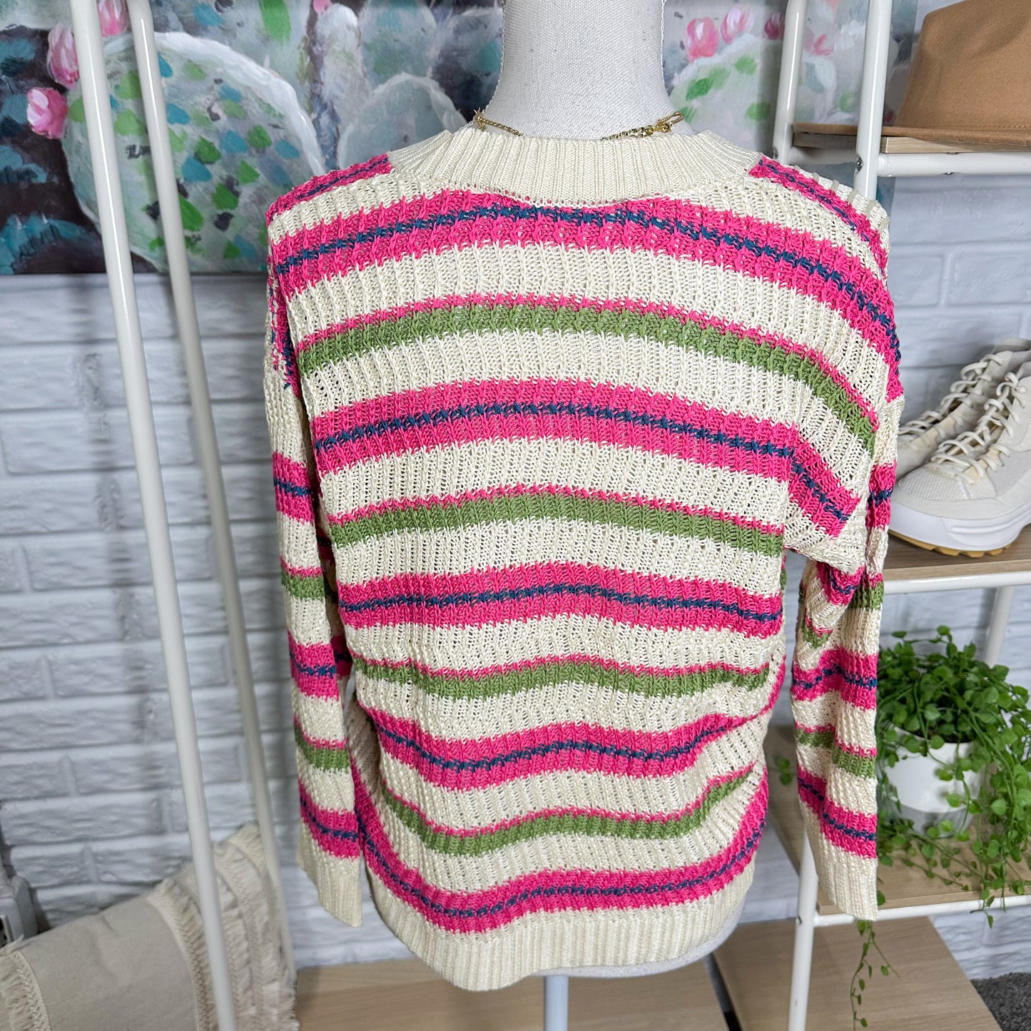 LOFT Textured Stripe V Neck Sweater (XS)