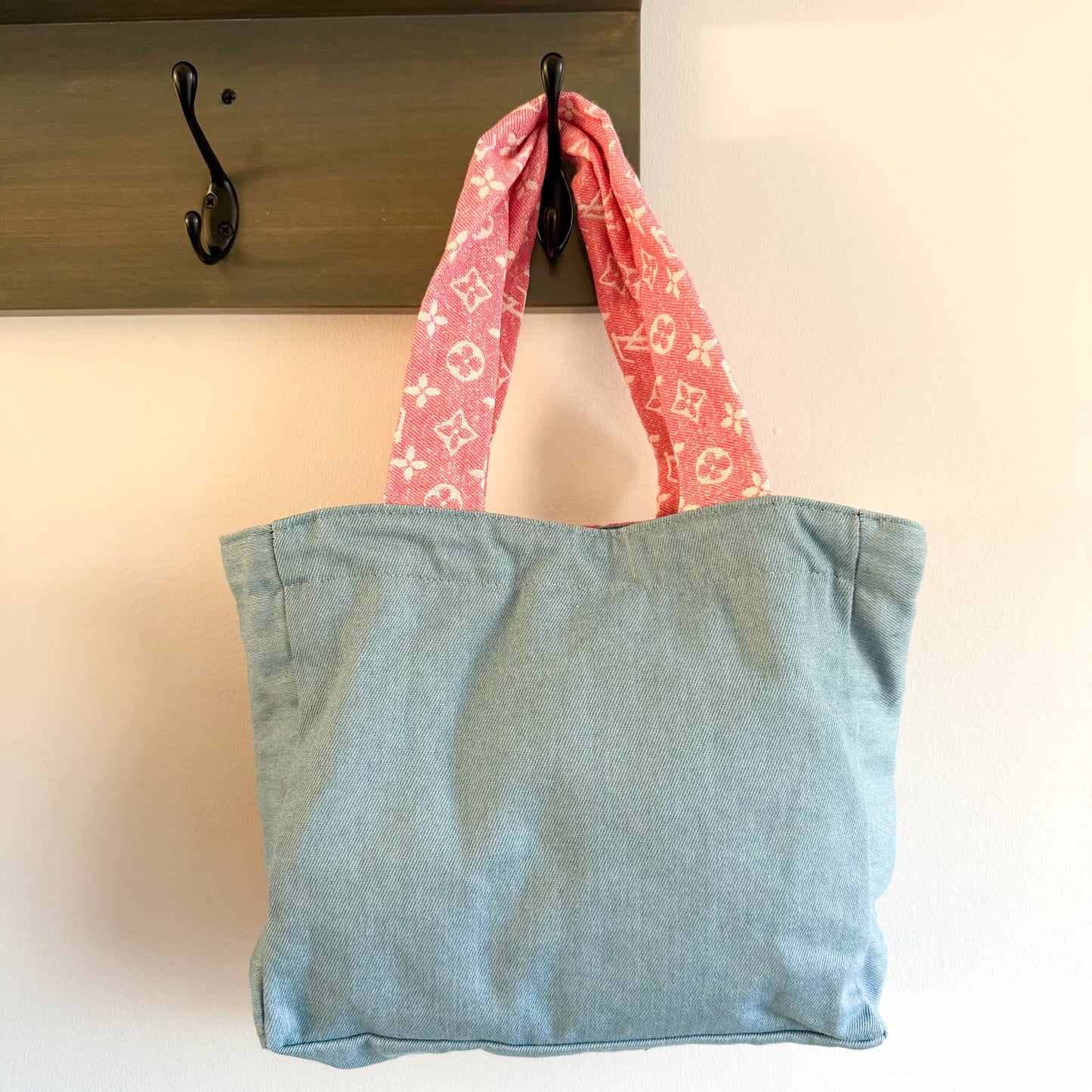 Miami Buy the Bag Louis Vuitton Pink Denim Repurposed Tote Bag Small